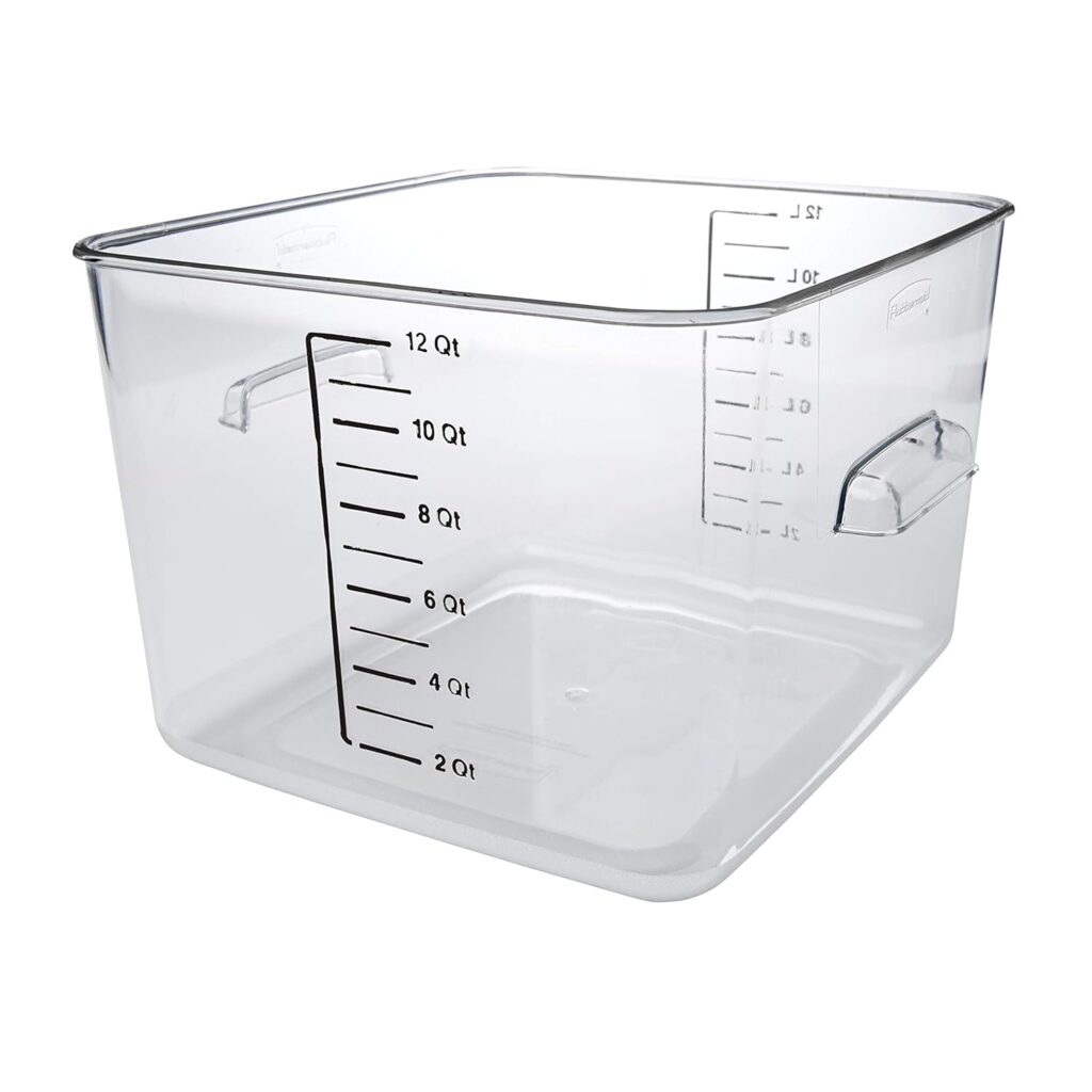 Rubbermaid Commercial Products, Space Saving Square Food Storage Container, 12 Quart, Clear, for Kitchen/Sous Vide/Meal Prep