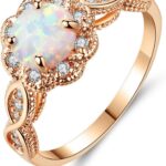 CiNily 18K Gold Plated Opal Ring-White Fire Opal & Amethyst & Cubic Zirconia Women Jewelry Gemstone Engagement Anniversary Ring Size 5-13