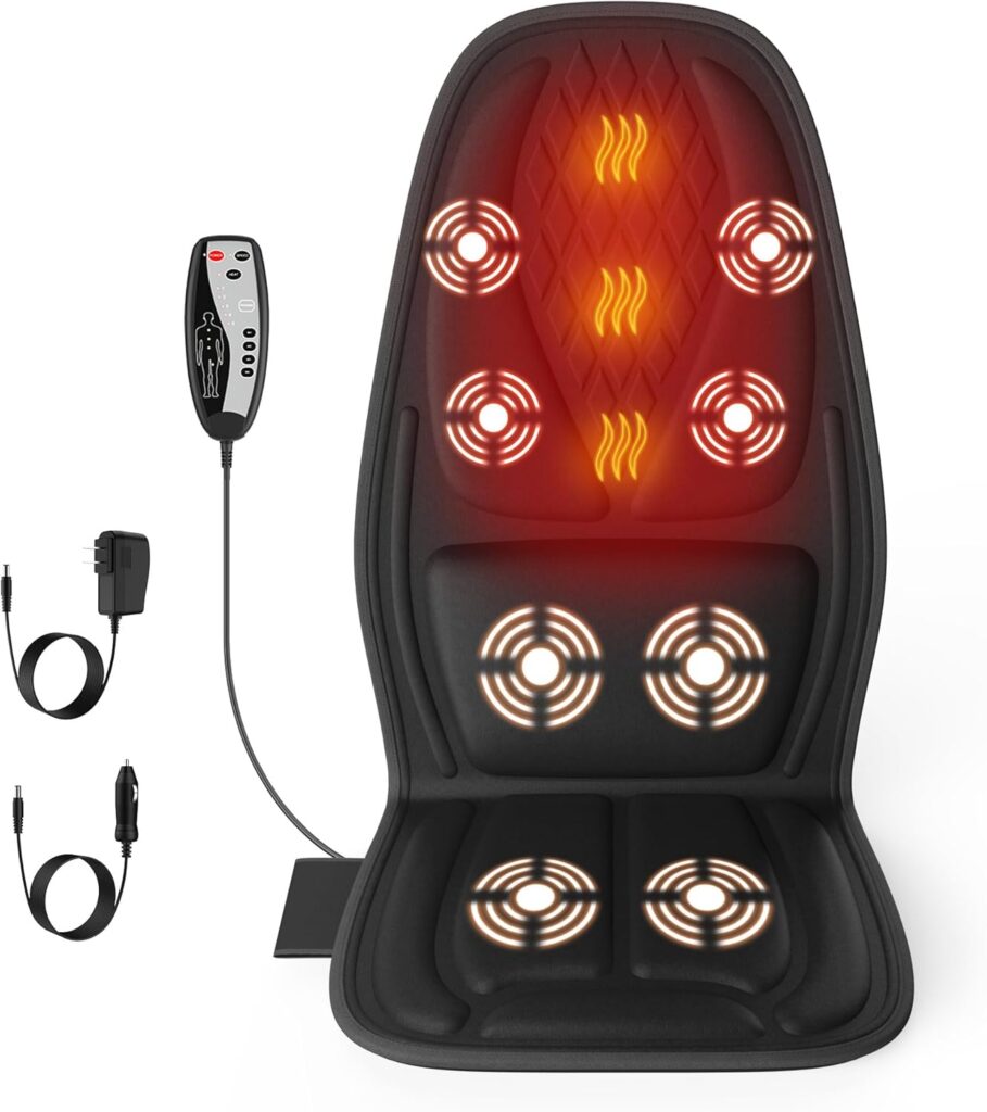 Back Massager with Heat, Seat Massager with 8 Powerful Vibration Motors, Portable Massage Chair Pad for Office Home Use, Gift for Men/Women/Family/Friends