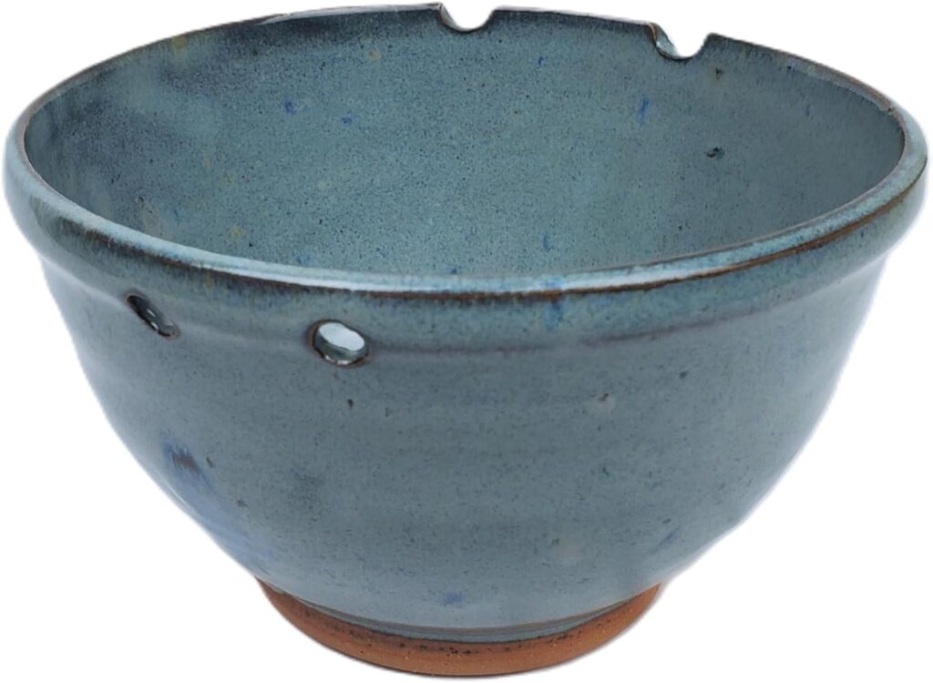 Hand Thrown Pottery Noodle Bowl or Ramen Bowl in Slate Blue with Chopstick Holes Handmade in North Carolina