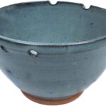 Hand Thrown Pottery Noodle Bowl or Ramen Bowl in Slate Blue with Chopstick Holes Handmade in North Carolina