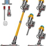 Cordless Vacuum Cleaner, 600W/50KPA, Max 70 Mins Runtime, Self-Standing Vacuum Cleaners for Home, Anti-Tangle Stick Vacuum, Smart Display Vacuum Cordless with 1.8L Cup for Pet Hair/Carpet (Gold)