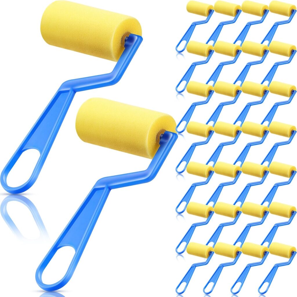 Tenceur 3 Inch Foam Paint Rollers Painting Sponge Roller Small Sponge Paint with Plastic Handle for Young Artists Kids Early Educational Graffiti Painting Art Craft Supplies(30 Pieces)
