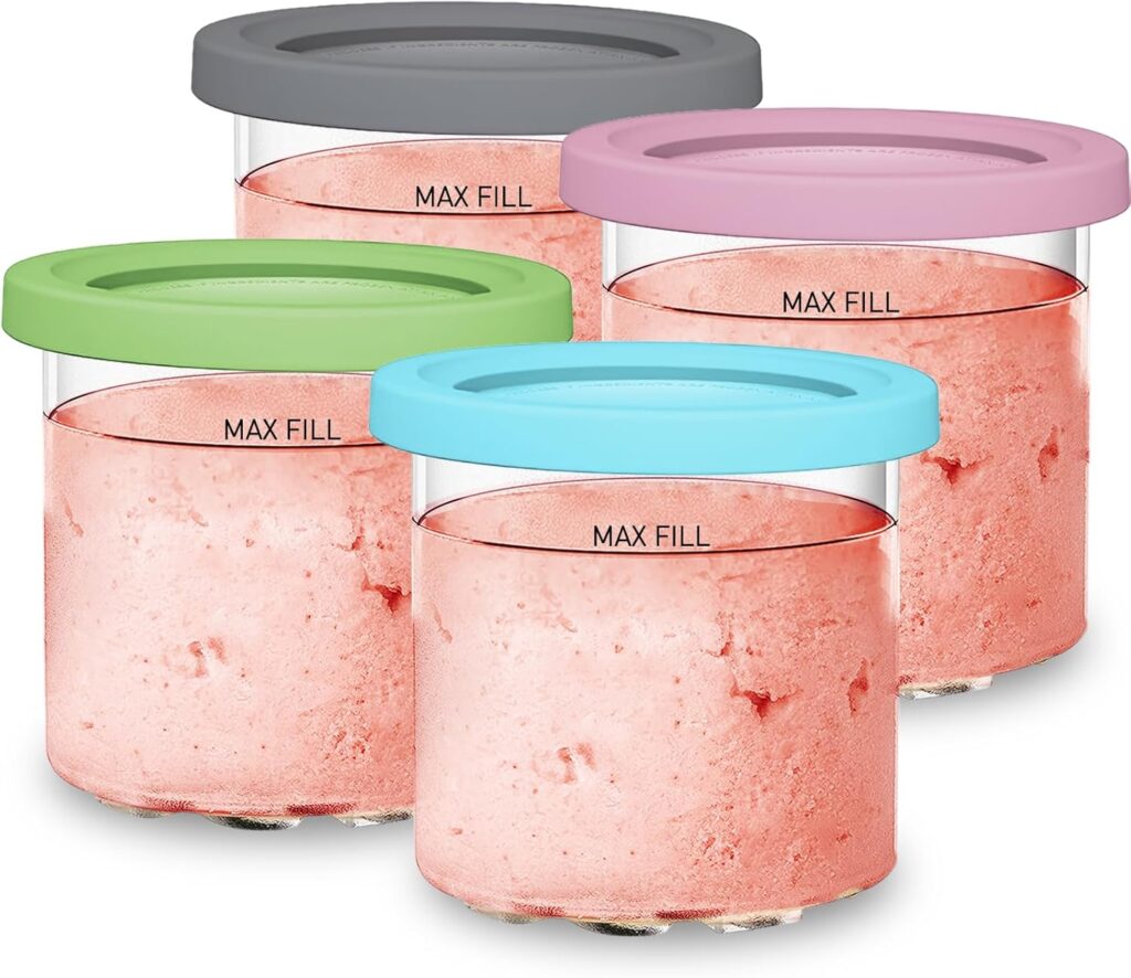 For Ninja Creami NC299AMZ & NC300s Series Ice Cream Makers, BPA-Free &Dishwasher Safe, 16oz Pints with Lids 4 Pack – Assorted Colors, Ice Cream Containers