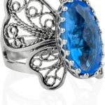 Filigranist Sterling Silver Filigree Art Butterfly Women Cocktail Ring with Gemstones