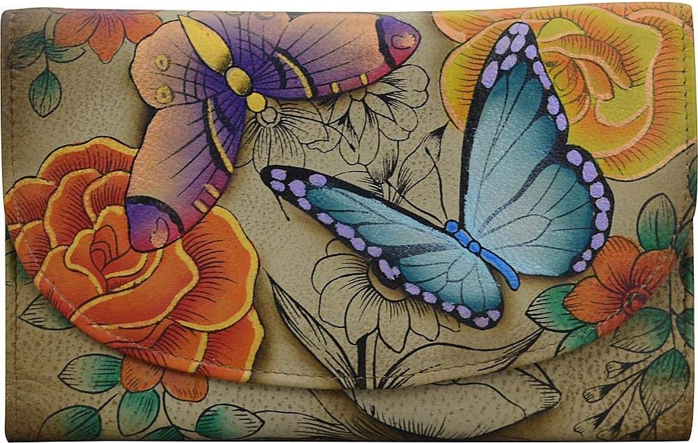 Anna by Anuschka Women’s Geniune Leather Hand Painted Large Three Fold Checkbook Clutch Wallet