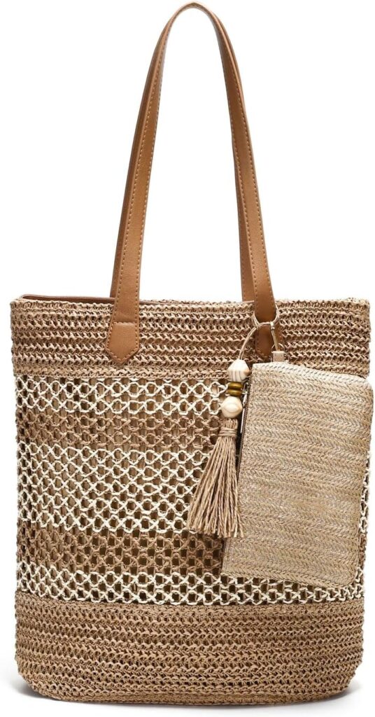 Beach Straw Bags for Women, Summer Travel Bag Woven Straw Purse, Handmade Clutch Beach Tote Bag Shoulder Handbags