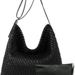 Woven Shoulder Bag for Women, Vegan Leather Tote Bag Large Summer Beach Handmade Satchel Travel Handbag