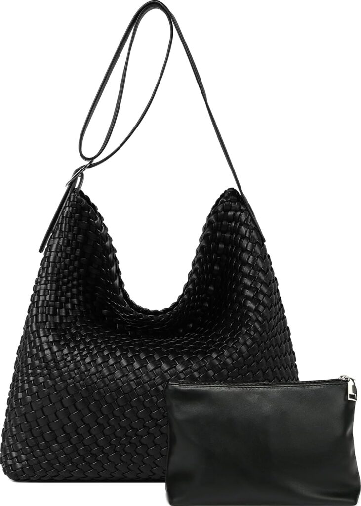 Woven Shoulder Bag for Women, Vegan Leather Tote Bag Large Summer Beach Handmade Satchel Travel Handbag