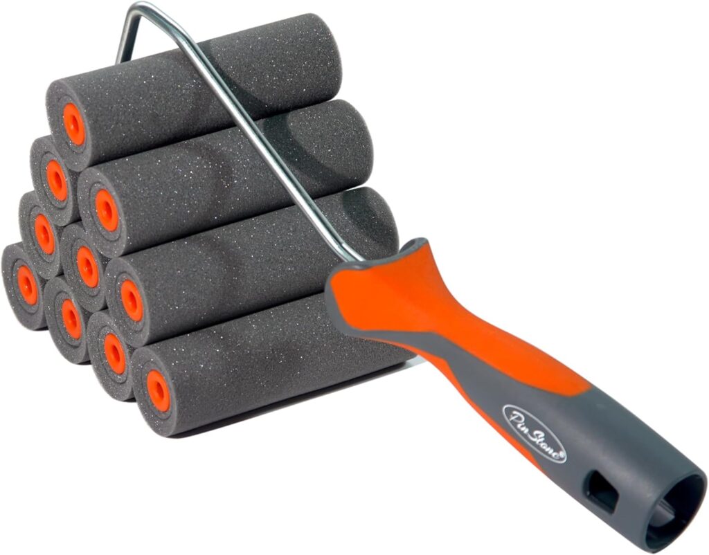 11 Pack 4″ High Density Foam Paint Roller Kit, Special Caved-in Foam Roller for Smooth & Precision Finish, Small Black Foam Mini Rollers for Painting Walls, Cabinets, Doors, Furniture, Trim