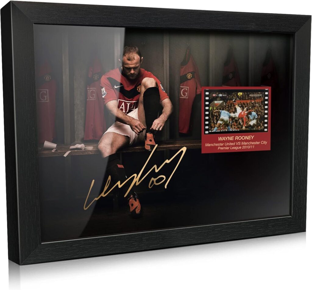 ORIMAMI Soccer Star Wayne Rooney Framed Poster with 1x35mm Film Mini Cell Display,Printed Signed Photograph Gifts for Wayne Rooney Fans – 8×6 Inches
