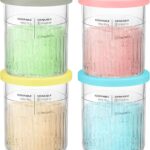 FIRJOY Replacement Pints and Lids – 24oz. Containers Compatible with Ninja Creami Deluxe 11-in-1 NC501, NC500 Series Ice Cream Maker (4 Pack – Blue, Pink, Grey, Yellow)