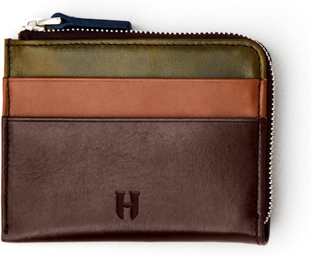 RFID Blocking Zipper Wallet, Slim Business Card Holder, Men & Women, Handcrafted Full-Grain Leather, Gift Box & Pouch, Christmas & Birthday, Brown (Plus Colors)