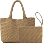 JINMANXUE Neoprene Woven Tote Bag For Women Large Capacity Handbag Patchwork Handmade Casual Shoulder Bags