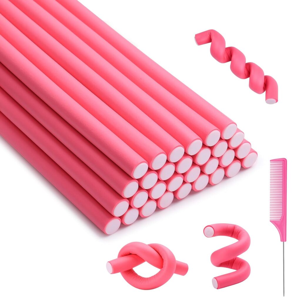Selizo 30Pcs 9.45″x0.55″ Flexible Hair Rollers, Foam Curlers for Short, Medium and Long Hair, No Heat Curlers, Hair Rods – Pink(Diameter 0.55′)