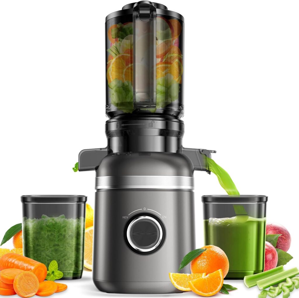Juicer Machine for Whole Vegetables & Fruits – High Juice Yield, Easy to Clean & Assembly, Cold Press Juicer with Extra Wide Feed Chute – Gray