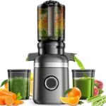 Juicer Machine for Whole Vegetables & Fruits – High Juice Yield, Easy to Clean & Assembly, Cold Press Juicer with Extra Wide Feed Chute – Gray
