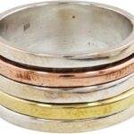 NOVICA Artisan Handmade .925 Sterling Silver Meditation Spinner Ring Simple Copper Brass Indian Modern ‘Sleek Simplicity’