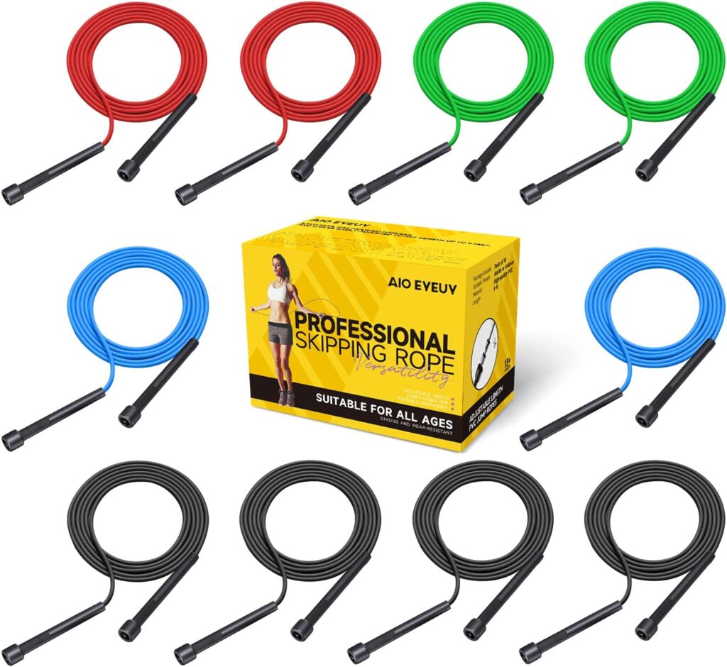 10 Pack Adjustable Jump Rope for Fitness and Exercise-PVC Skipping Rope for Men,Women and Kids-Tangle-Free for Keeping Fit, Training, Workout