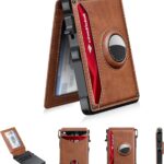 Airtag Wallet for Men, Mens Smart Wallet for Air Tag RFID Blocking, Minimalist Bifold Pop Up Aluminum Credit Card Case Holder 12+ Cards with ID Window, Gift for Men, No Airtag Included, Brown