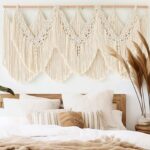 IOWER Macrame Wall Hanging Wedding Hanger Macrame Wall Decor Dorm Craftsmanship Handmade Tassel Knotting Boho Fiber Art Home Room Decor 47″ W x 25″ L
