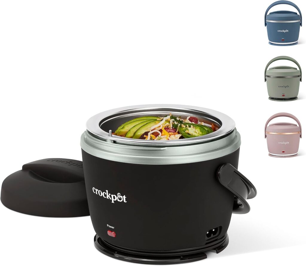 Crock-Pot Electric Lunch Box 20-Ounce Portable Food Warmer Black Licorice Perfect for Travel On-the-Go & Office Use | Stylish Spill-Free & Dishwasher-Safe | Ideal Men & Women’s Gifts