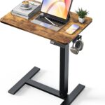 Electric Adjustable Height Standing Desk – Small Sit Stand Portable Rolling Laptop Table with Hidden Wheels, Small Computer Workstation for Bedside & Home Office Use (24″x16″,Rustic Brown)
