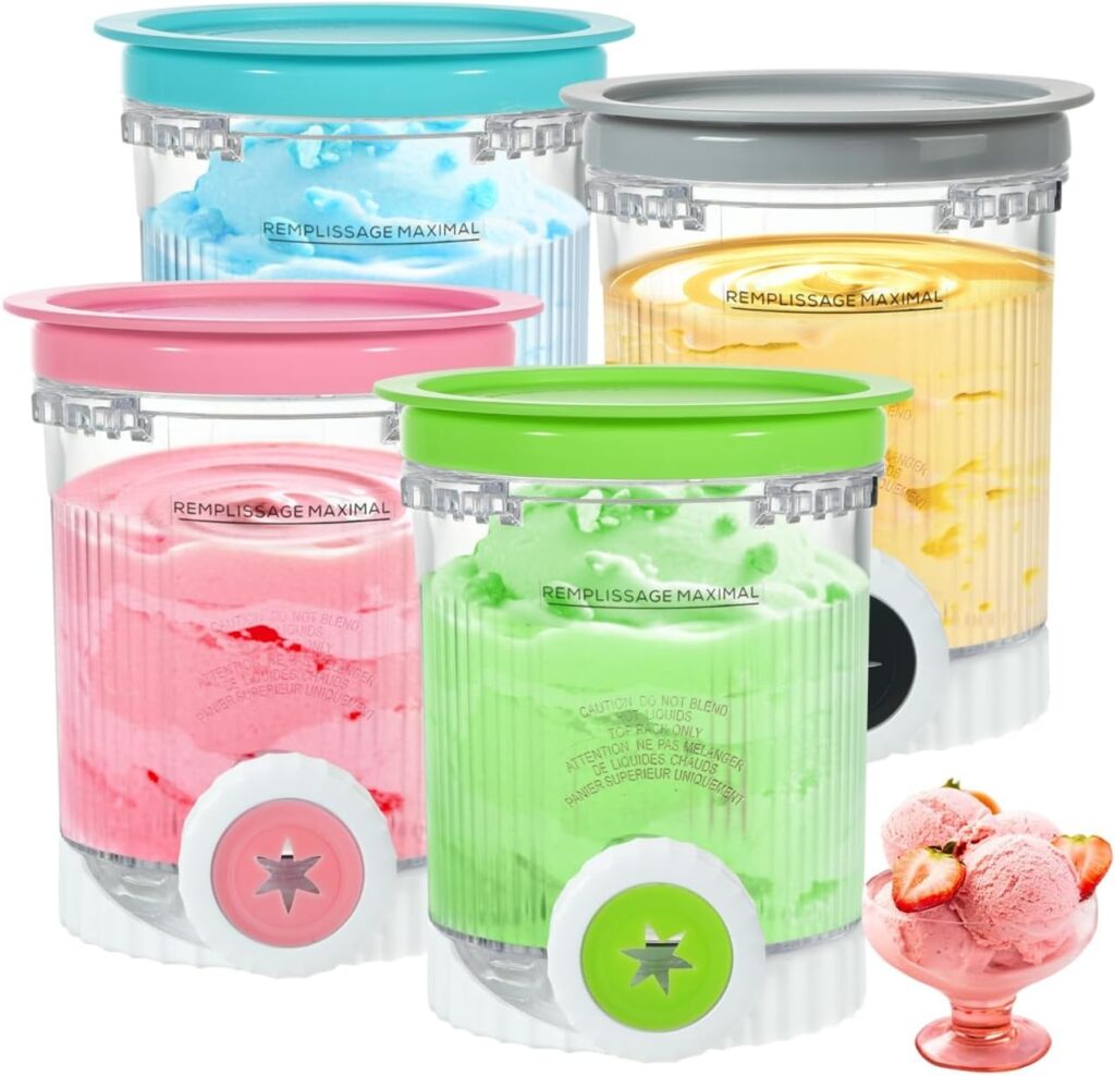 4 Pack Creami Pints and Lids for Ninja NC700 NC701 Series, Compatible with Ninja Swirl Ice Cream & Soft Serve Makers, BPA-Free & Dishwasher Safe, 4 Colors