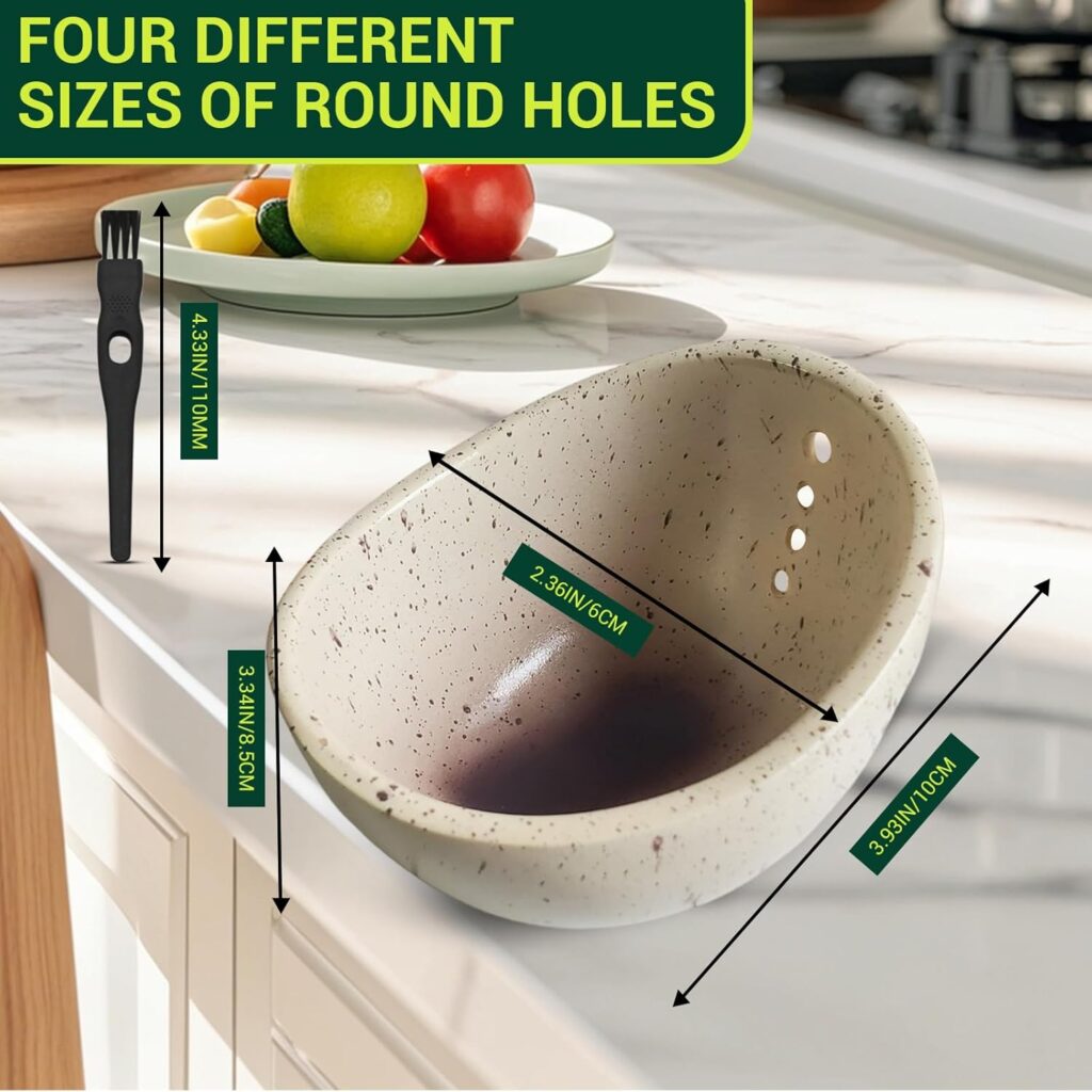 Pottery Herb Stripper Bowl, Ceramic Herb Peeling Bowl, Efficient Herb Peeling Cup for Salads and Cooking, Handmade with Different Hole Sizes for Separating Leaves and Stems (White)