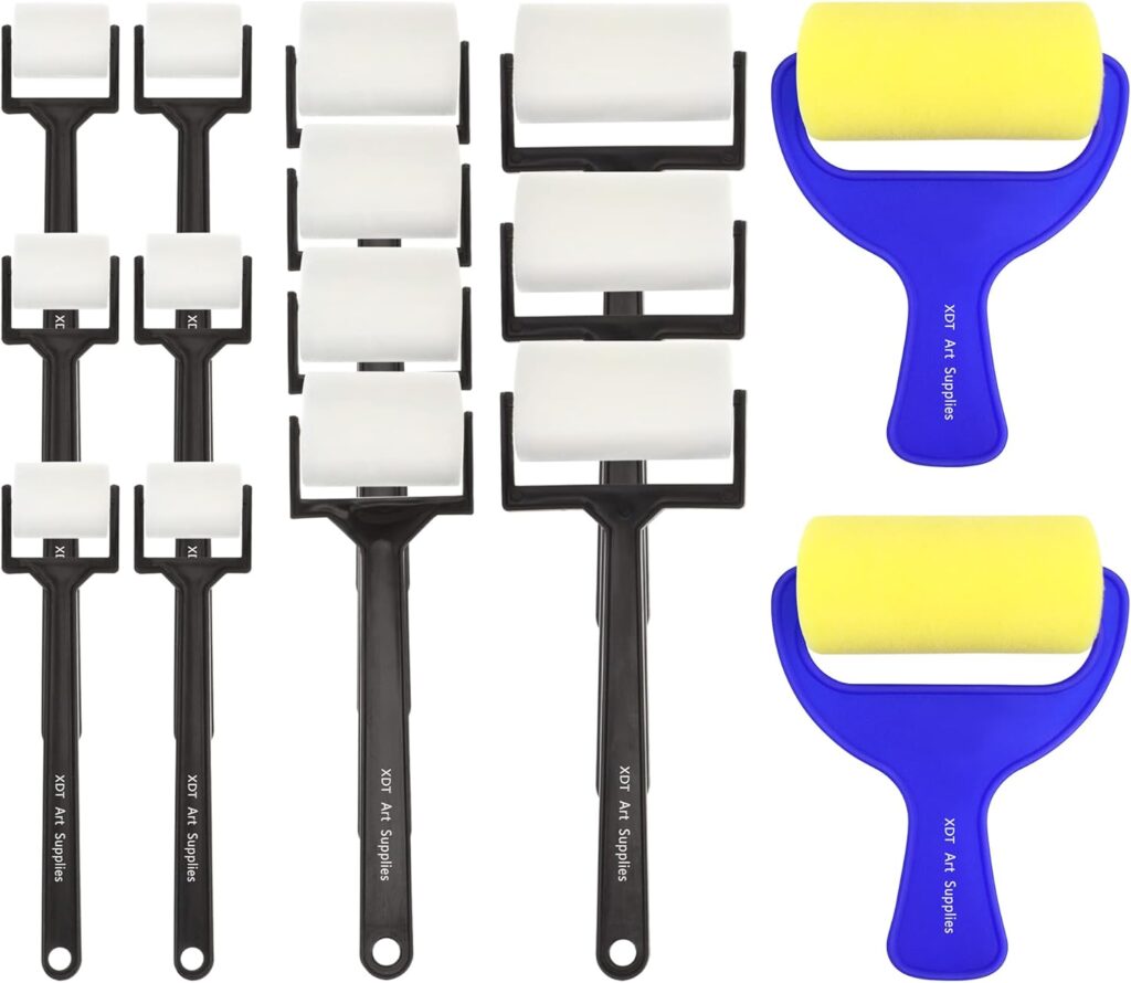 Roller Painting Sponge 15 Piece Set 1”x6 1.5”x4 2.5”x3 3”x2, Foam Roller for Painting Art & Craft, Soft & Disposable & Washable