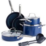 Blue Diamond 10 Piece Nonstick Cookware Set, Diamond Ceramic Pots & Pans, Dishwasher & Metal Utensil Safe, Non Toxic PFAS-Free, Kitchen Cooking Sauce & Saute Pans, Oven & Broiler to 600F, Blue