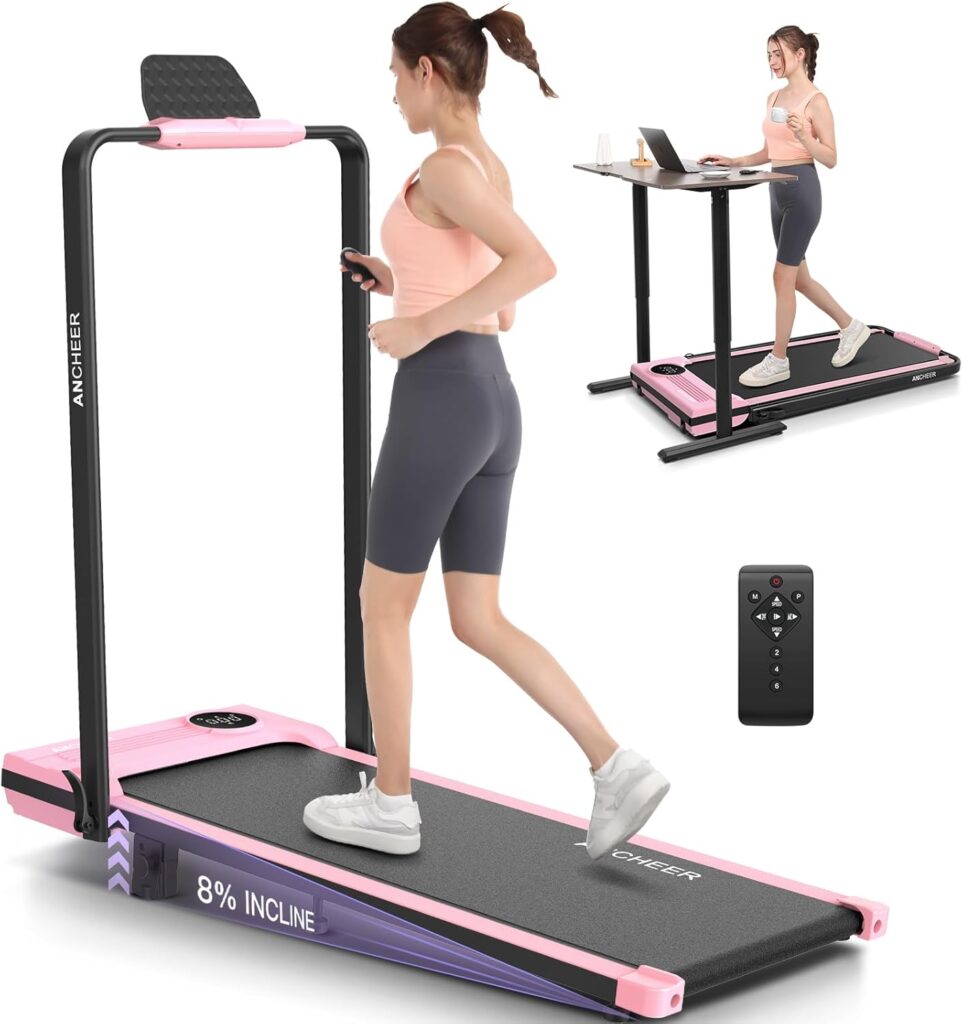 ANCHEER Walking Pad Treadmill with Incline and Handle Bar – Under Desk Treadmill 4 in 1 Folding Treadmills for Home Office/LED Display/Dual Control/12 Preset Programs