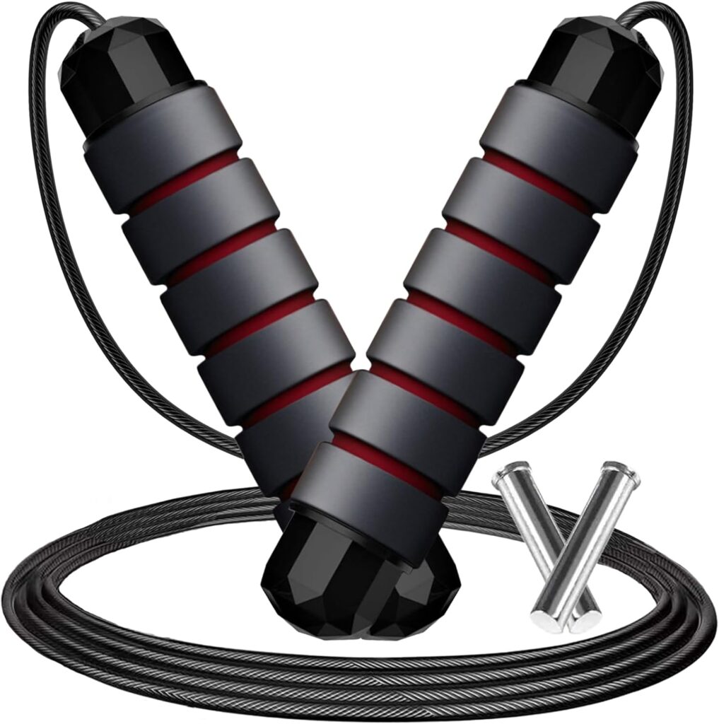 Adjustable Weighted Jump Rope, 9ft Long Tangle-Free Rapid Speed Jumprope for Exercise Calisthenics Fitness Jumping Skipping Double Dutch Boxing Crossfit, Workout Stuff for Women Men Kids Adult