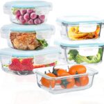 Glass Food Storage Containers with Lids Airtight 6 Pack, Glass Storage Containers with Lids for Food, Not Easy Broken & Leak Proof, Oven/Dishwasher Safe, Blue