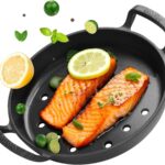 onlyfire Pre-Seasoned Cast Iron Skillet, Frying Pan with Nonstick Perforated Grill Surface and Dual Handles, 10 Inch Cast Iron Pan – Compatible With All Stovetops – Oven Safe & Rust Resistant