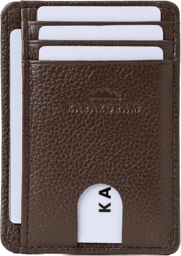 KARAKORAM Vertical Handcrafted Premium Leather Front Pocket Credit Card Holder with RIFD Protection | Artisan Made Slim Leather Wallet | Finger Glide Slots for Cards and ID (Wildwood Espresso)