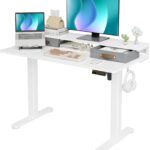 Seang Electric Standing Desk with 2 Drawers, Adjustable Standing Desk with Storage Shelf, Height Adjustable Stand up Desk for Home Office with 3 Presets & 2 Hooks,48 Inch, White