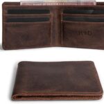 Hide & Drink, Slim Bifold Wallet, Classic Billfold for Pocket or Bag, Store Money, Cards and Cash, Travel Accessory, Full Grain Leather, Handmade, Bourbon Brown