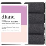 Diane Foam Hair Rollers, 1.25-Inch Diameter, Soft and Durable Foam with Snap-Lock Closure for Comfortable Styling and Long-Lasting Curls, Black, 8 Count
