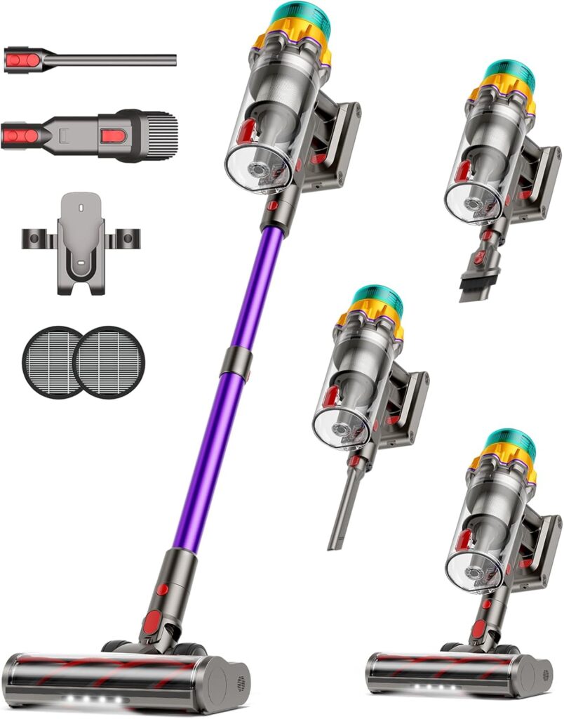 Cordless Vacuum Cleaner, 50KPA 65Mins XL Dust Cup Vacuum Cleaners for Home, Stick Vacuum with Anti-Tangle Brush,LED Display,Self-Standing, Vacuum Cordless for Hardwood Floor, Carpet, Pet Hair