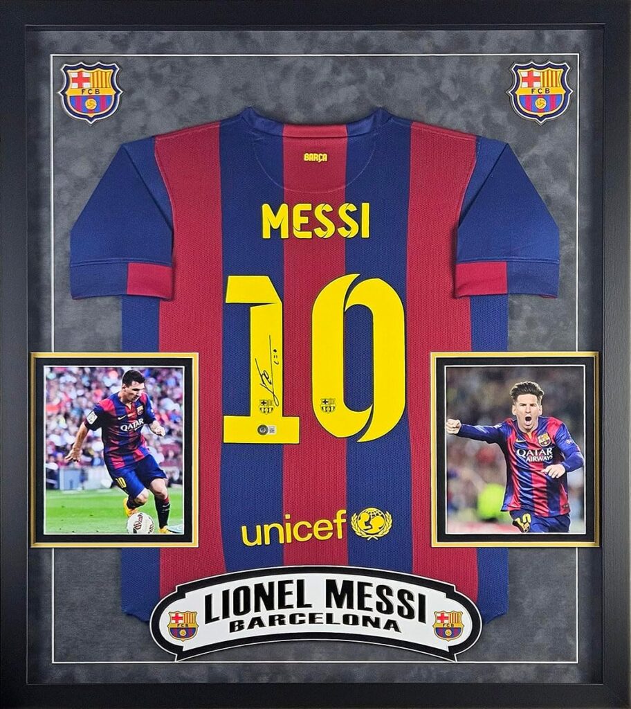 Lionel Messi Signed Autographed Barcelona 2020-21 Home Jersey Framed Beckett