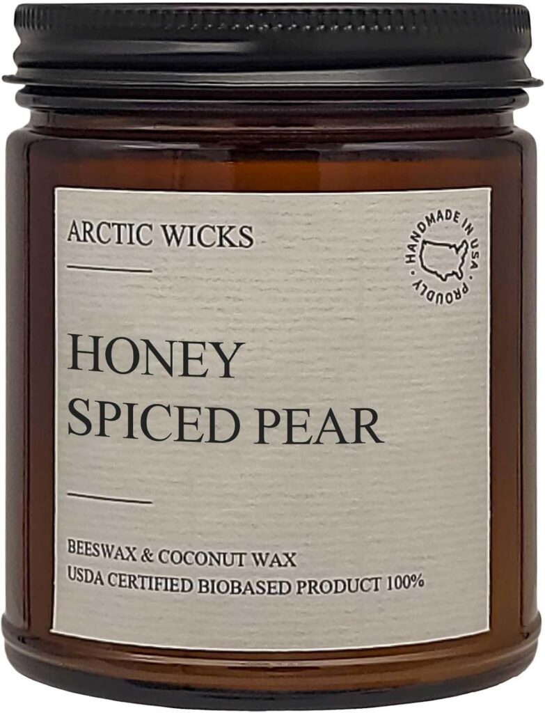 Arctic Wicks Scented Coconut Beeswax Candles | Coconut Beeswax Non Toxic Candle 9oz Amber | Farmhouse Candles Non-Toxic Clean Burn 100% USDA Certified Biobased (Honey Spiced Pear)