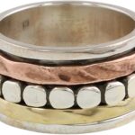NOVICA Artisan Handmade .925 Sterling Silver Meditation Spinner Ring Copper Brass from India Floral ‘Paved Road’
