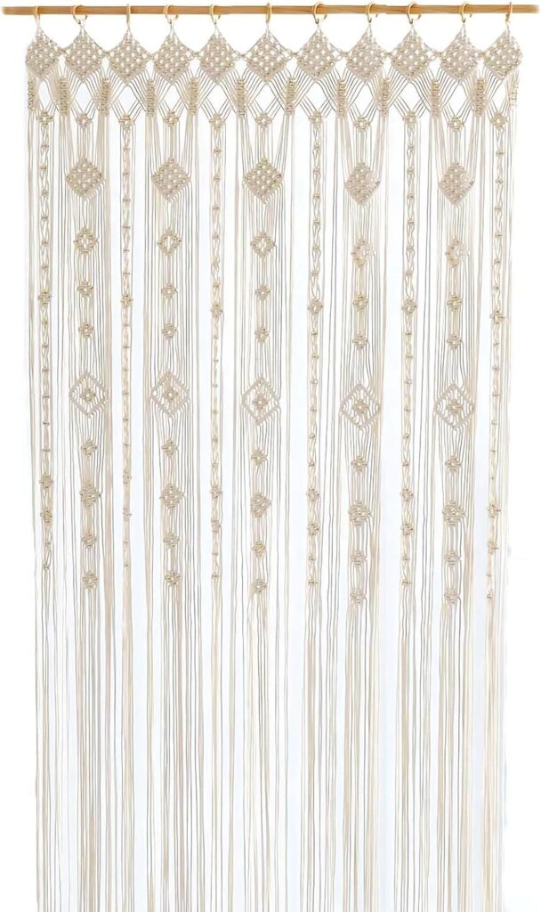 Boho Large Macrame Window Curtain Wide Room Divider Doorway Curtain 79 x 47 Inches Long Macrame Wall Hanging Backdrop for Bohemian Home Wedding Party Decor, Gypsophila – 1 Panel XL