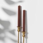 2 Pack | 10″ Premium Unscented Ribbed Wick Taper Candles, Tall Ribbon Wax Dinner Unscented Modern Home Décor Soy Wax Handmade 12 Hours candlesticks (Brown)