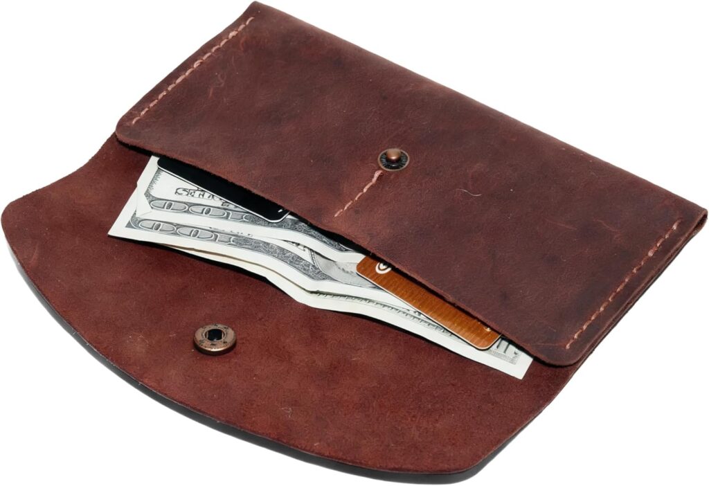 Handmade Crazy Horse Leather Envelope Wallet, Full Grain Genuine Leather Card Holder with 2 Card Slots, Vintage Slim Hand-Stitched Wallet