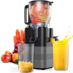 Cold Press Juicer Machines, Airpher 400W Juicer Machines with 5.8″ Wide Feed Chute, Slow Masticating Juicer For Whole Vegetables & Fruits with High Juice Yield, Easy to Clean Gray