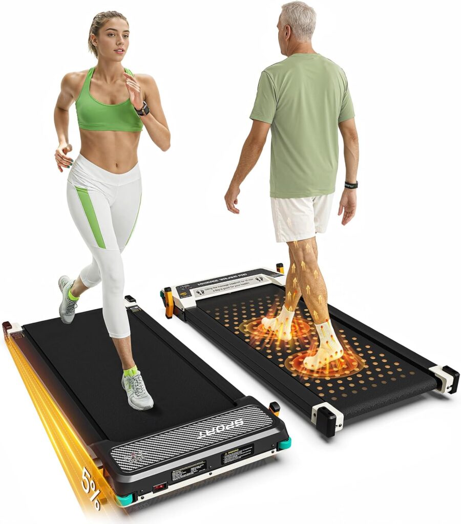 2 Side Walking Pad Treadmill with Incline Massage Function, 2 in 1 Under Desk Treadmills Walking Pad and Foot Massager for Home/Office, Portable Treadmill with Remote Control LED Display