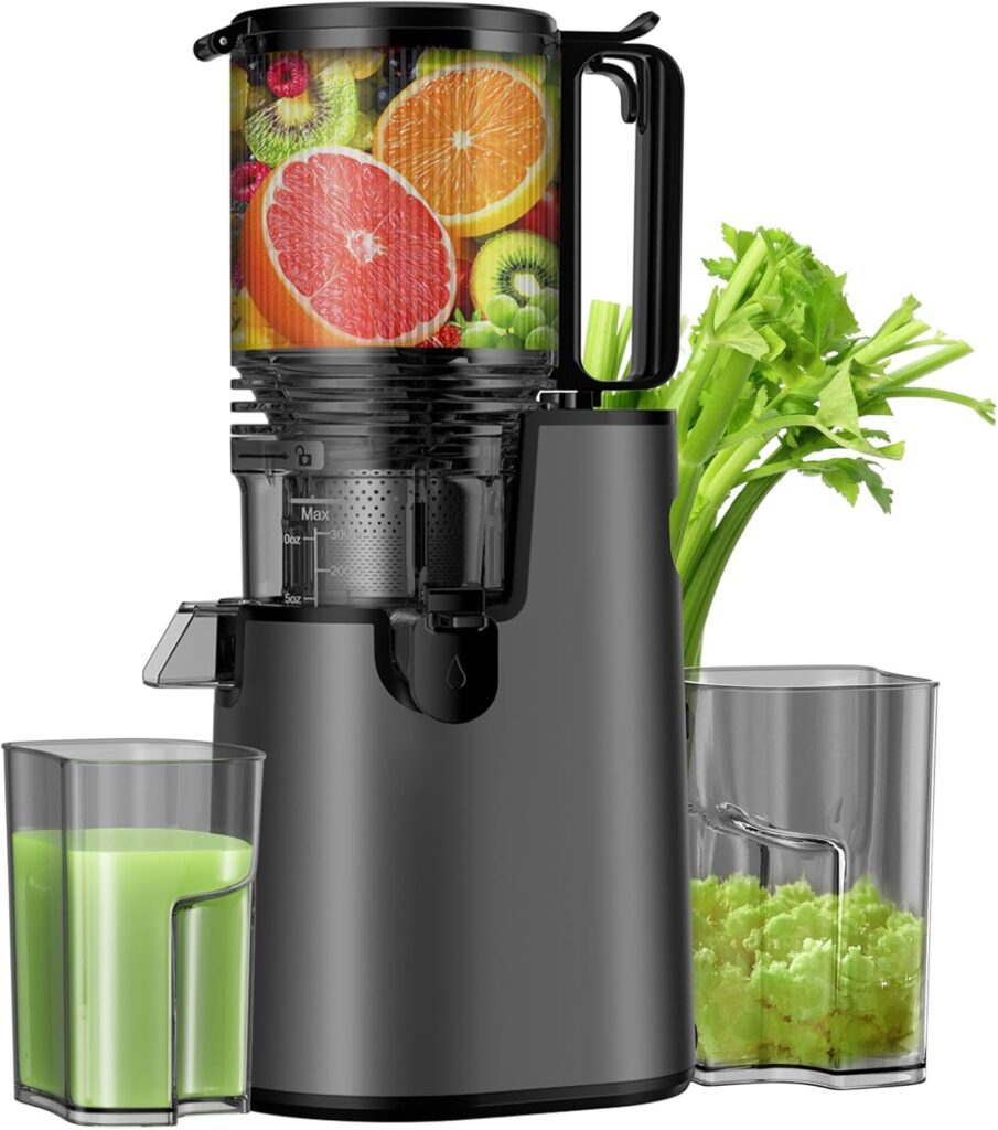 Cold Press Juicer, Juicer Machines with 5.4″ Wide Feed Chute for Juice Extractor, Slow Masticating Juicer for Vegetables & Fruits with High Juice Yield, Easy to Clean (Black)