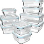 18 Piece Glass Food Storage Containers with Lids, Glass Meal Prep Containers, food storage Containers for Food Storage with Lids, BPA Free & Leak Proof (9 lids & 9 Containers)